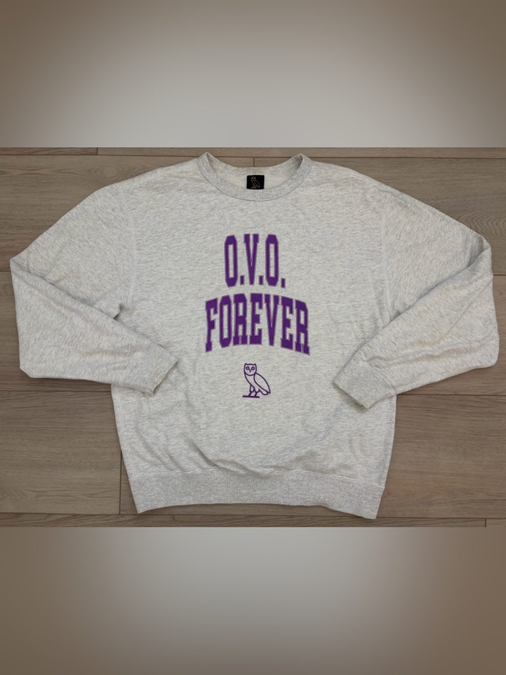 OVO Forever Crewneck Sweatshirt in Heather Light Gray with Purple Logo